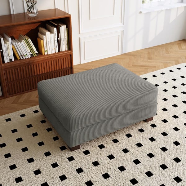 Uixe 42 in. Light Gray Corduroy Fabric Rectangle Ottoman with Wood Uixe 42 in. Light Gray Corduroy Fabric Rectangle Ottoman with Wood