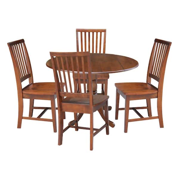 International Concepts 5-Piece 42 in. Espresso Dual Drop Leaf Table Set with 4-Side chairs