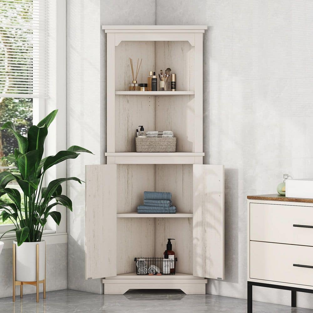 たなか15 Tatahance Beige Wood 69.4 in. H Tall Corner Storage Cabinet with