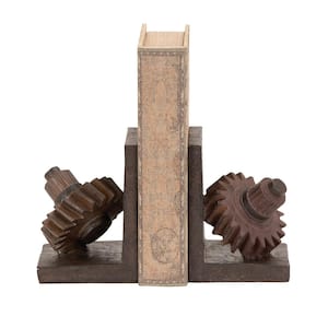 Brown Polystone Gear Bookends (Set of 2)