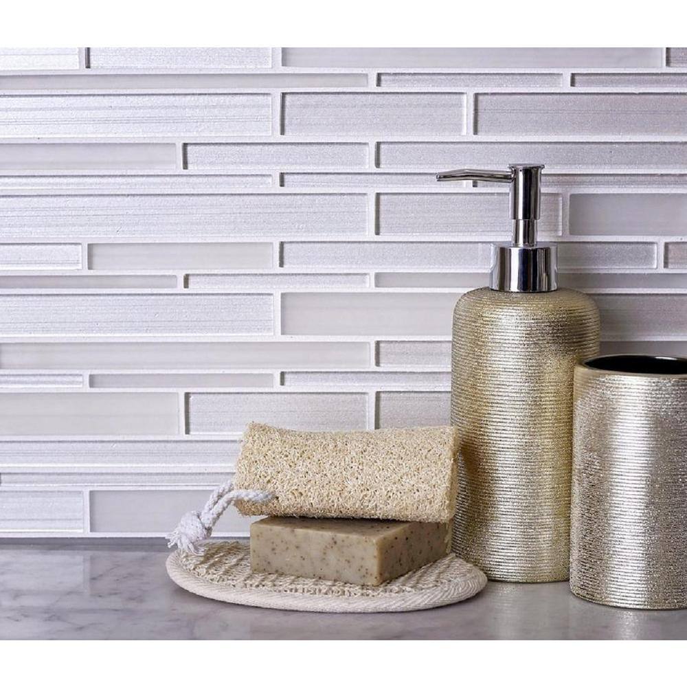 White Linear Glass Mosaic Tile for Bathroom and Kitchen