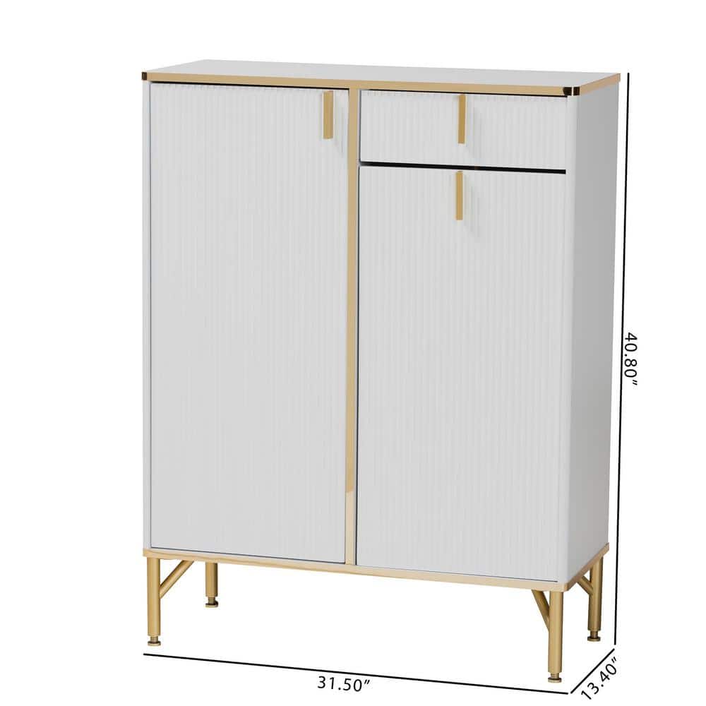 Lilac White Wood and Gold Metal 2-Door Shoe Cabinet