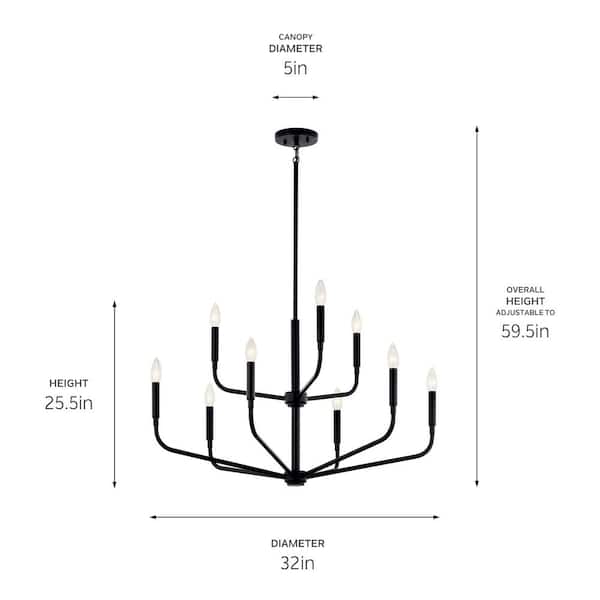 KICHLER Madden 32 in. 9-Light Black Modern Candle Tiered