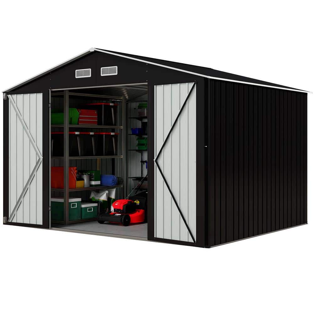 JAXPETY 10 ft. W x 8 ft. D Outdoor Storage Metal Shed Building Garden Tool  Shed with Lockable Doors, Dark Gray (80 sq. ft.) HG61L1344 - The Home Depot