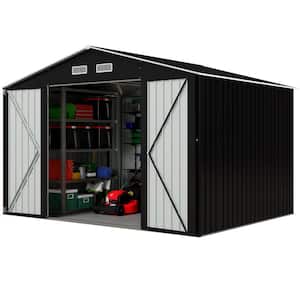 10 ft. W x 8 ft. D Outdoor Storage Metal Shed Building Garden Tool Shed with Lockable Doors, Dark Gray (80 sq. ft.)