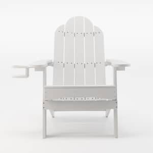 Miranda Folding White Recycled Plastic HIPS Outdoor Patio Adirondack Chair with Cup Holder For Garden/Firepit/Pool