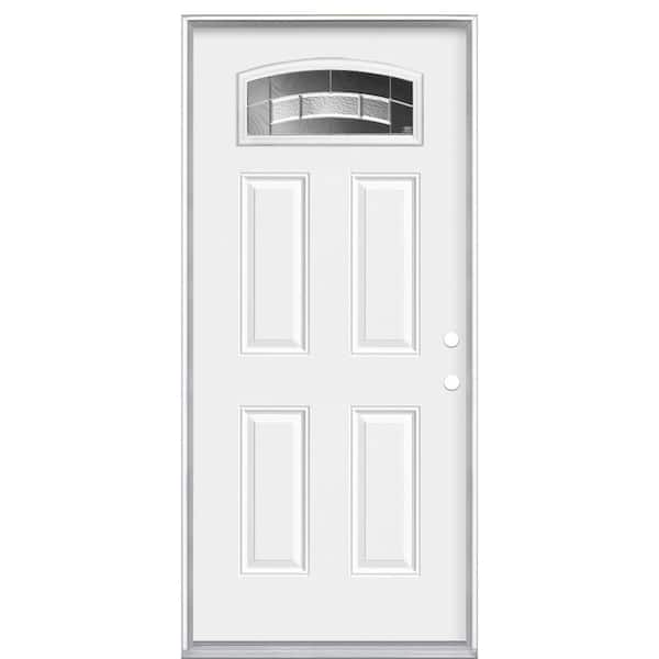 Masonite 36 in. x 80 in. Lifeproof Croxley Camber Fan Lite Left Hand Inswing Primed Steel Prehung Front Door No Brickmold