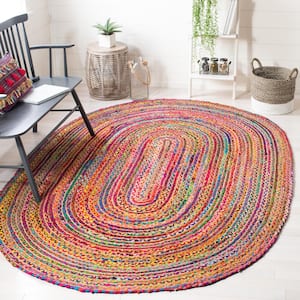 Cape Cod Red/Multi Doormat 3 ft. x 5 ft. Oval Border Area Rug