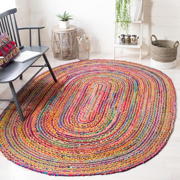 Cape Cod Red/Multi 6 ft. x 9 ft. Striped Border Oval Area Rug