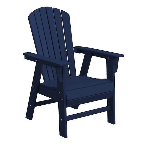 Altura Outdoor Patio Fade Resistant HDPE Plastic Adirondack Style Dining Chair with Arms in Navy Blue