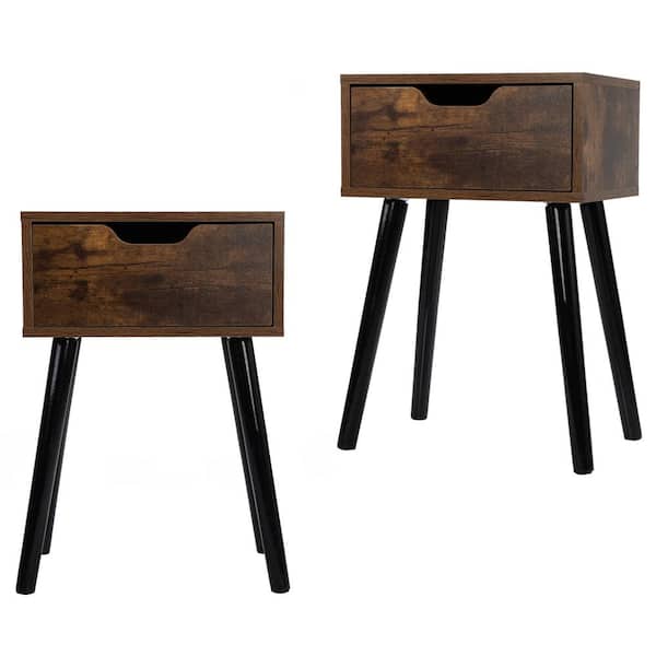Clihome Vintage Single Drawer Dark Brown Nightstand (Set of 2)