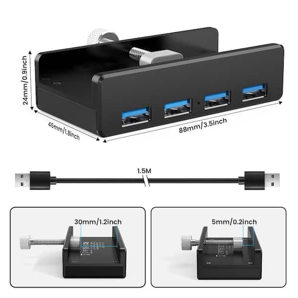 Yichuhaoxi 4-Port USB Splitter in Black with Extra Power Supply
