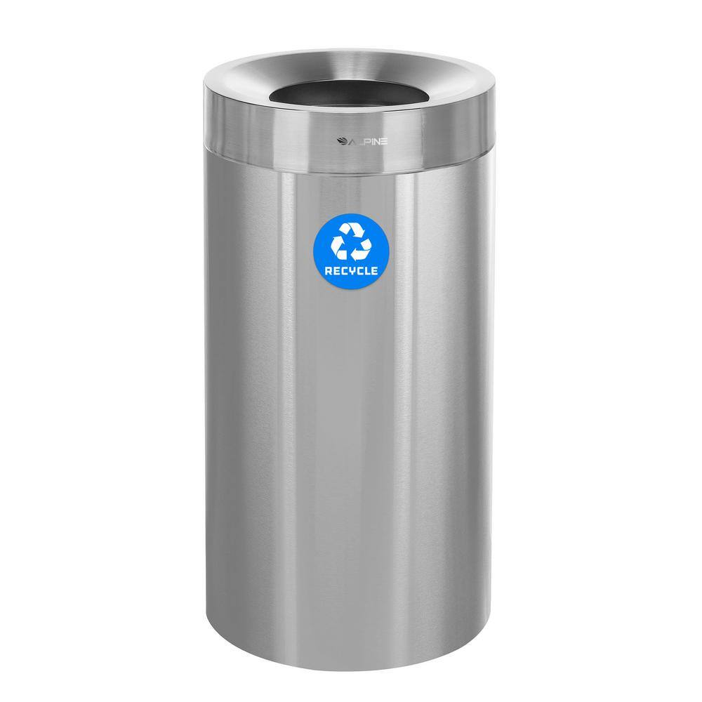 27 Gal. Stainless Steel Open Top Tall Recycling Bin Garbage Vented Trash Ca
