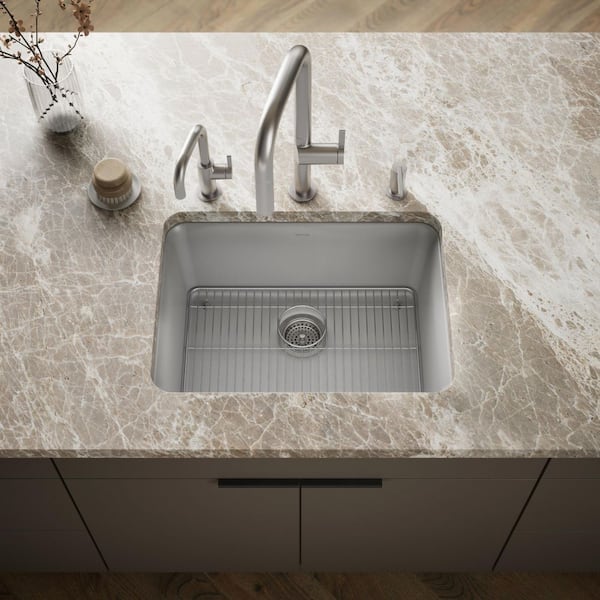 Cairn 24.5 in. x 18.3125 in. x 9.5 in. Neoroc Granite Composite Undermount Single-Bowl Kitchen Sink in Matte Grey