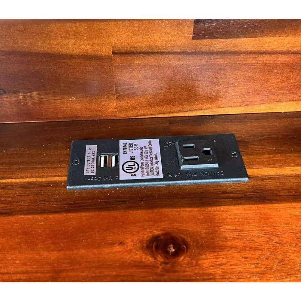 Mahogany Acacia Wood Desk with Charging Station and Drawers