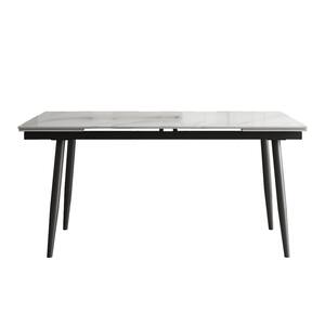 62.9 in. to 94.4 in. Rectangle White Stone Extendable Dining Table