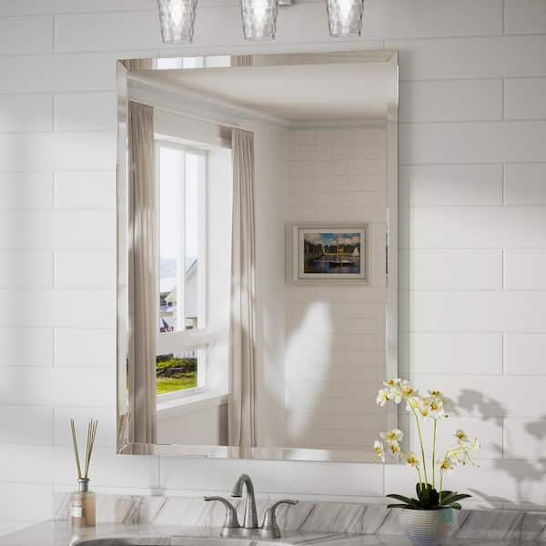 KeonJinn 24 in. W x 36 in. H Rectangular Beveled Frameless Wall Mount Bathroom Vanity Mirror Decorative Wall Accent Mirror