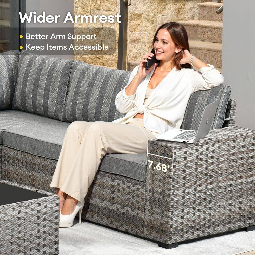 Marlton 13-Piece Gray Wicker Outdoor Sofa Set with Fire Pit