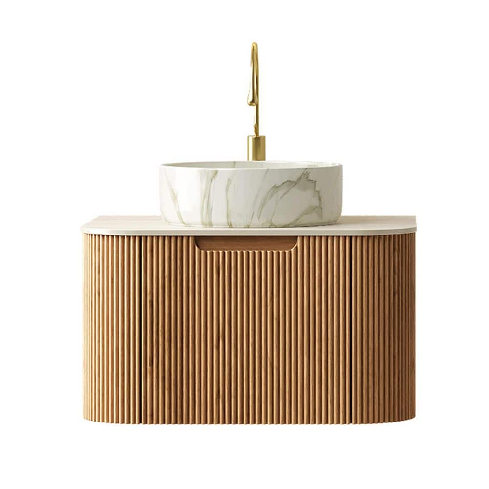 24 in. Floating Natural Wood Bath Vanity with White Ceramic Top price history on PriceWatchPro