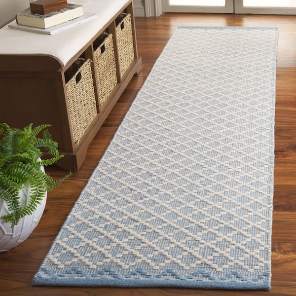 Vermont 2 ft. x 9 ft. Light Blue/Ivory Modern Diamond Runner Rug