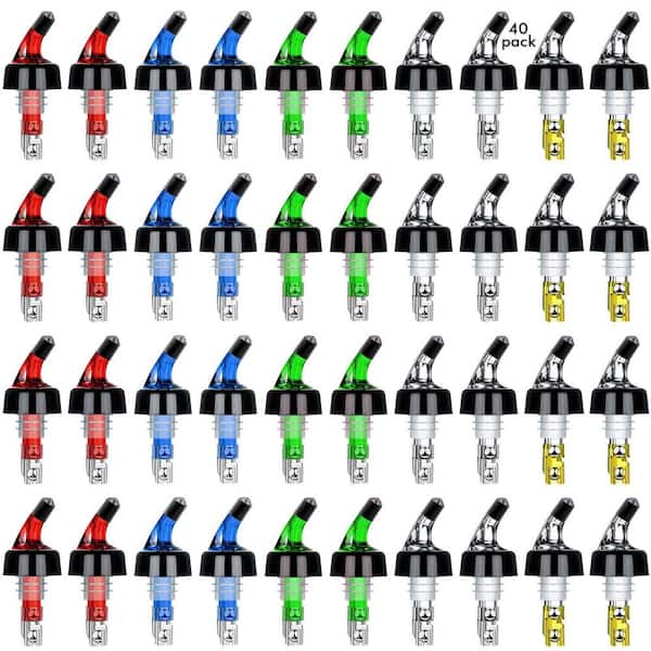 40-Piece Multi-Colored Plastic Automatic Measured Bottle Pourer, Reliable and Long Lasting, Fits on most Bottle