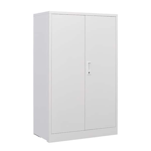 13.8 in. W x 25.6 in. D x 42 in. H White Linen Cabinet Folding Storage Locker Cabinet for Home Office School Garage
