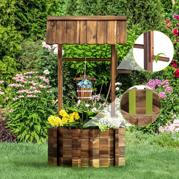 Raised Planter Boxes Wooden Wishing Well Planter