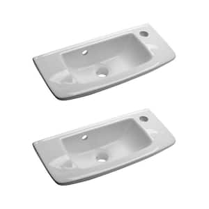 Wall Mount Small Vessel Sink With Overflow Hole and Single Faucet Hole (Set of 2)