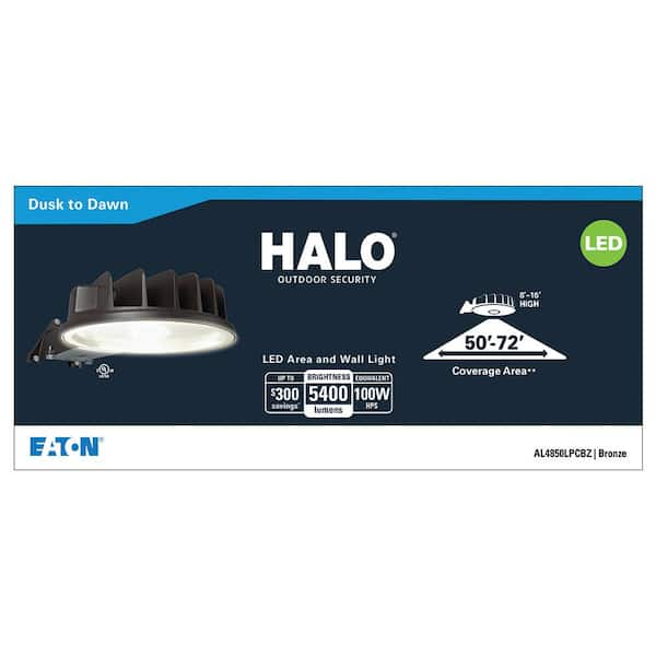 Halo Bronze Outdoor Integrated Led Dusk To Dawn Area Light With Built In Photocell Sensor 5400 Lumen 5000k Color Temp Al4850lpcbz The Home Depot