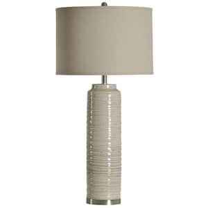39 in. Off-White Table Lamp with White Hardback Fabric Shade