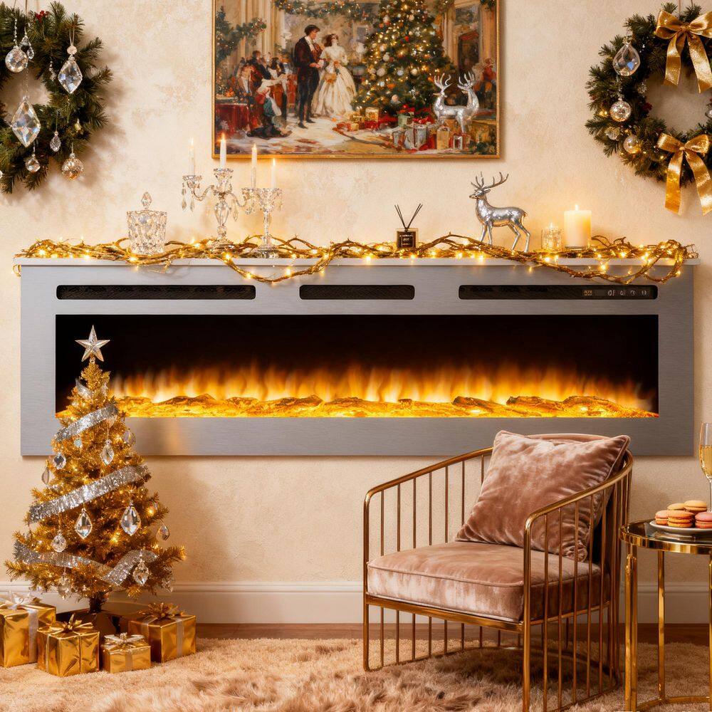 60 in. Wall Mounted and Recessed Electric Fireplace Insert with Stainless Steel Surface and 12 Flame Colors price history on PriceWatchPro