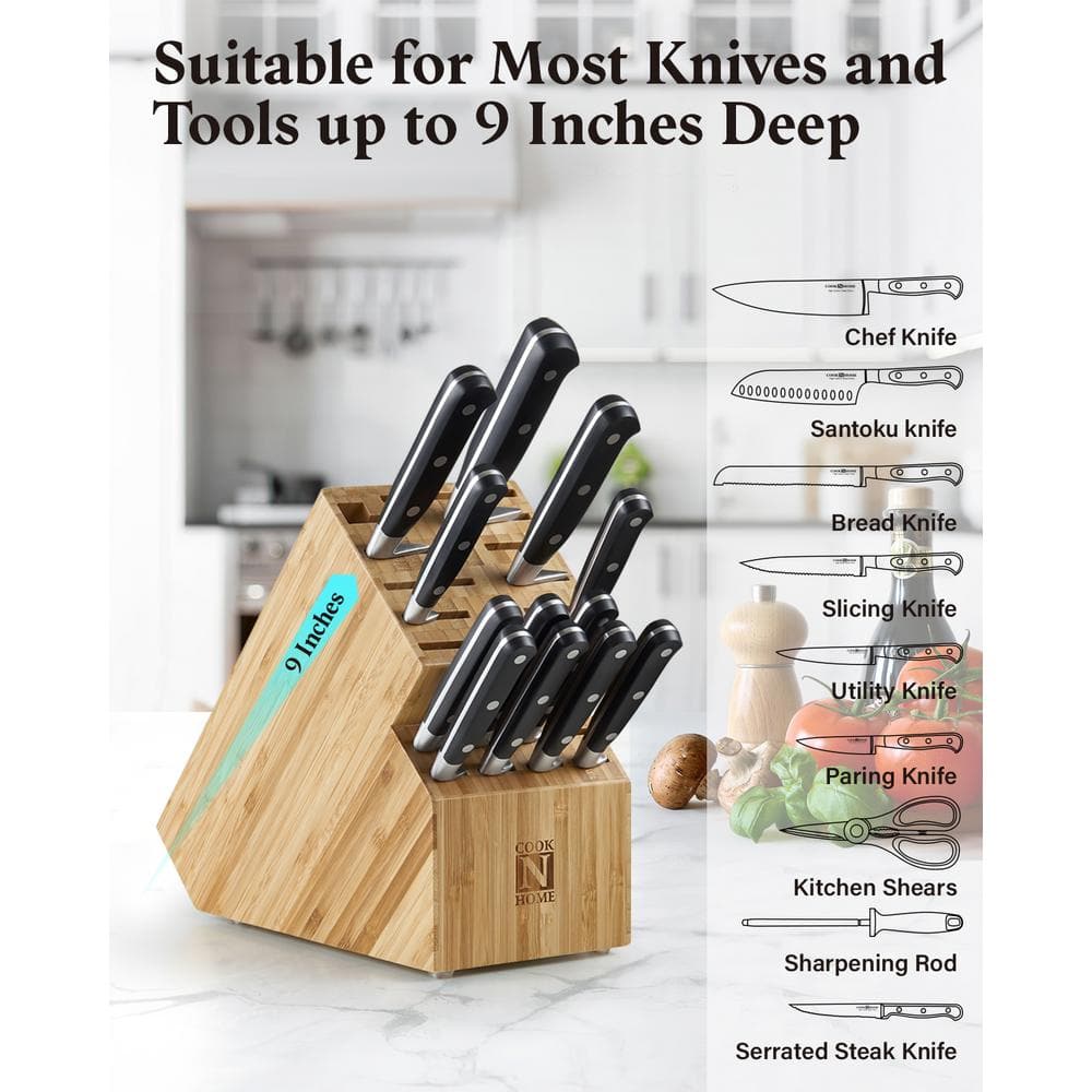 Cook N Home 20-Slot Natural Bamboo Knife Storage Block