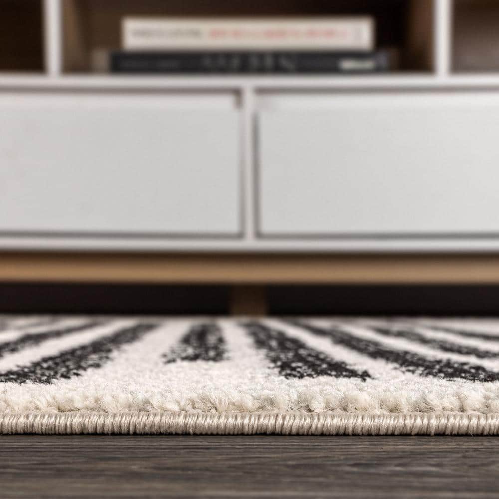 Khalil Cream and Black Synthetic Square Area Rug