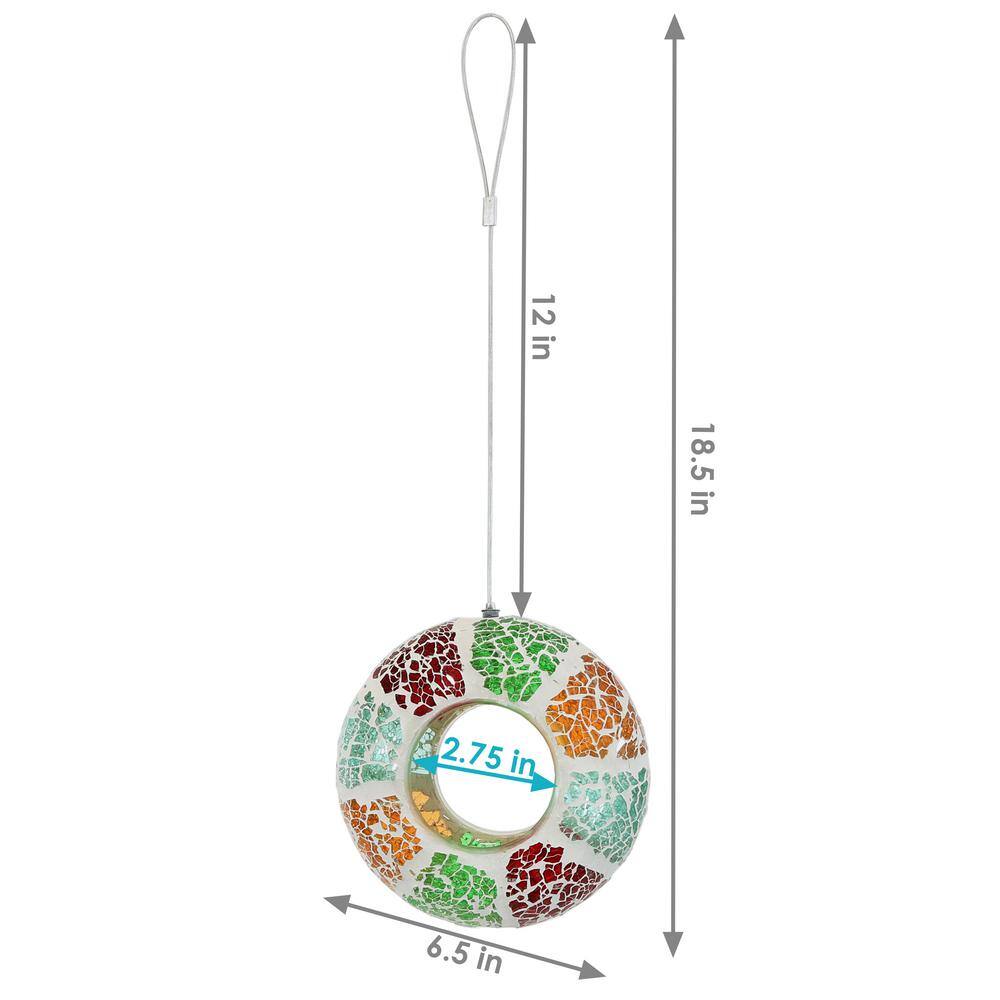 6.5" Summer Mosaic Glass Hanging Bird Feeder