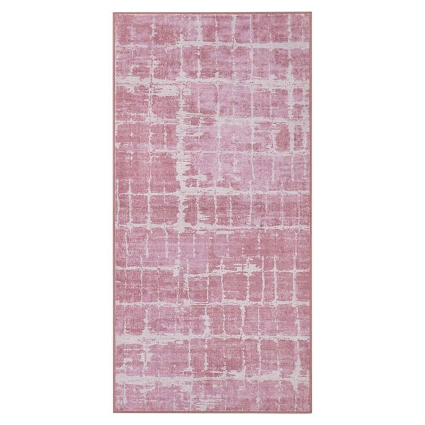 Theo Light Pink 2 ft. x 4 ft. Woven Abstract Polyester Accent Rug