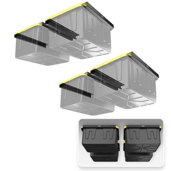 HANDT Overhead Garage Storage Rack, Ceiling Racks, Bin Organization System,  Heavy Duty Metal Rack For Container, Supports Most Bins, 4 Sets Black