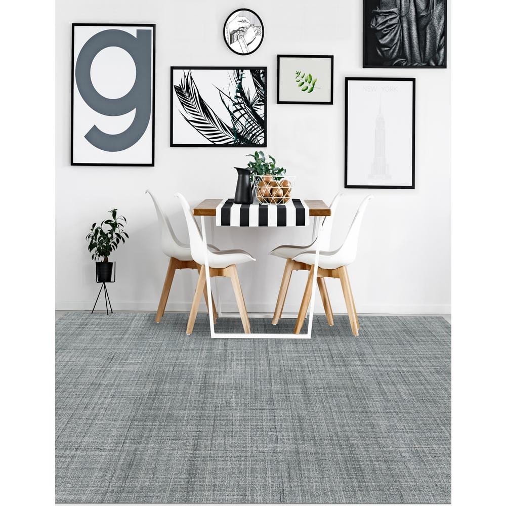 Sea Blue Hand-Tufted Wool Plaid Area Rug