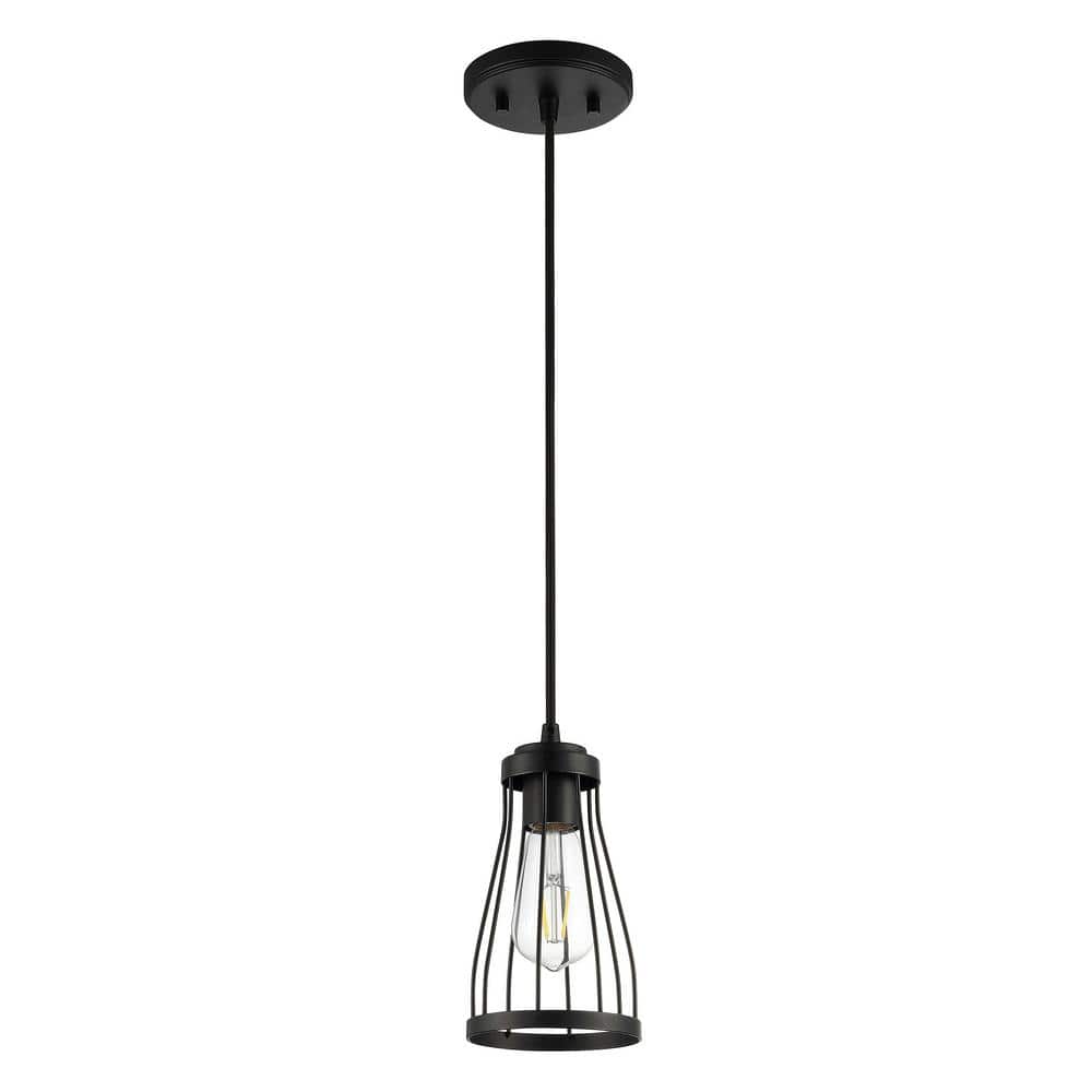 Matte Black Mini Cage Pendant Light with Glass Shade