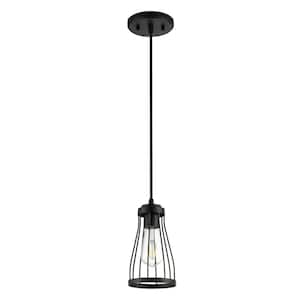 4.7 in. 1-Light Black Mini Pendant Light Ceiling Lamp with Metal Wire Cage Shade