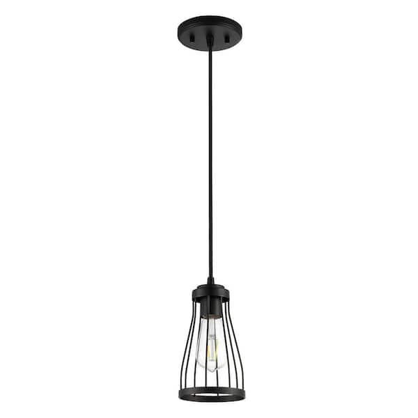 MLiAN 4.7 in. 1-Light Black Mini Pendant Light Ceiling Lamp with Metal Wire Cage Shade