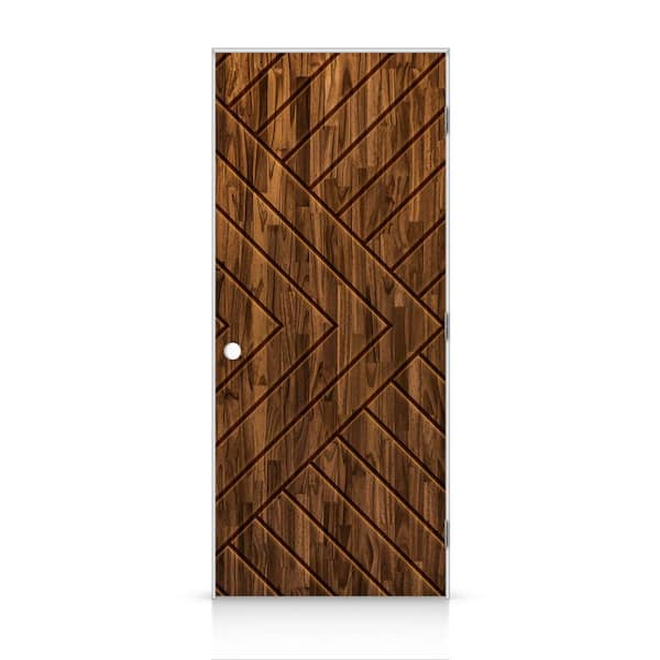 CALHOME 26 in. x 84 in. Chevron Arrow Left-Handed Hollow-Core Walnut-Stained Pine Wood Single Prehung Interior Door