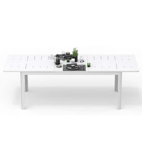 Patio Dining Expandable Table, Metal Aluminum Outdoor Table for 6-8 Person Rectangular Table for Patio, White