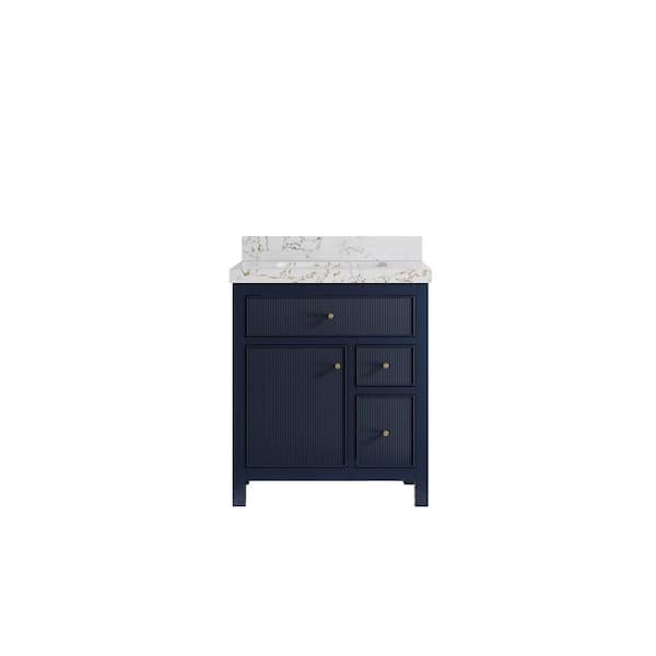 Willow Collections Sonoma 30 in. W x 22 in. D x 36 in. H Single Sink Bath Vanity in Navy Blue with 2" Viola Gold Qt. Top
