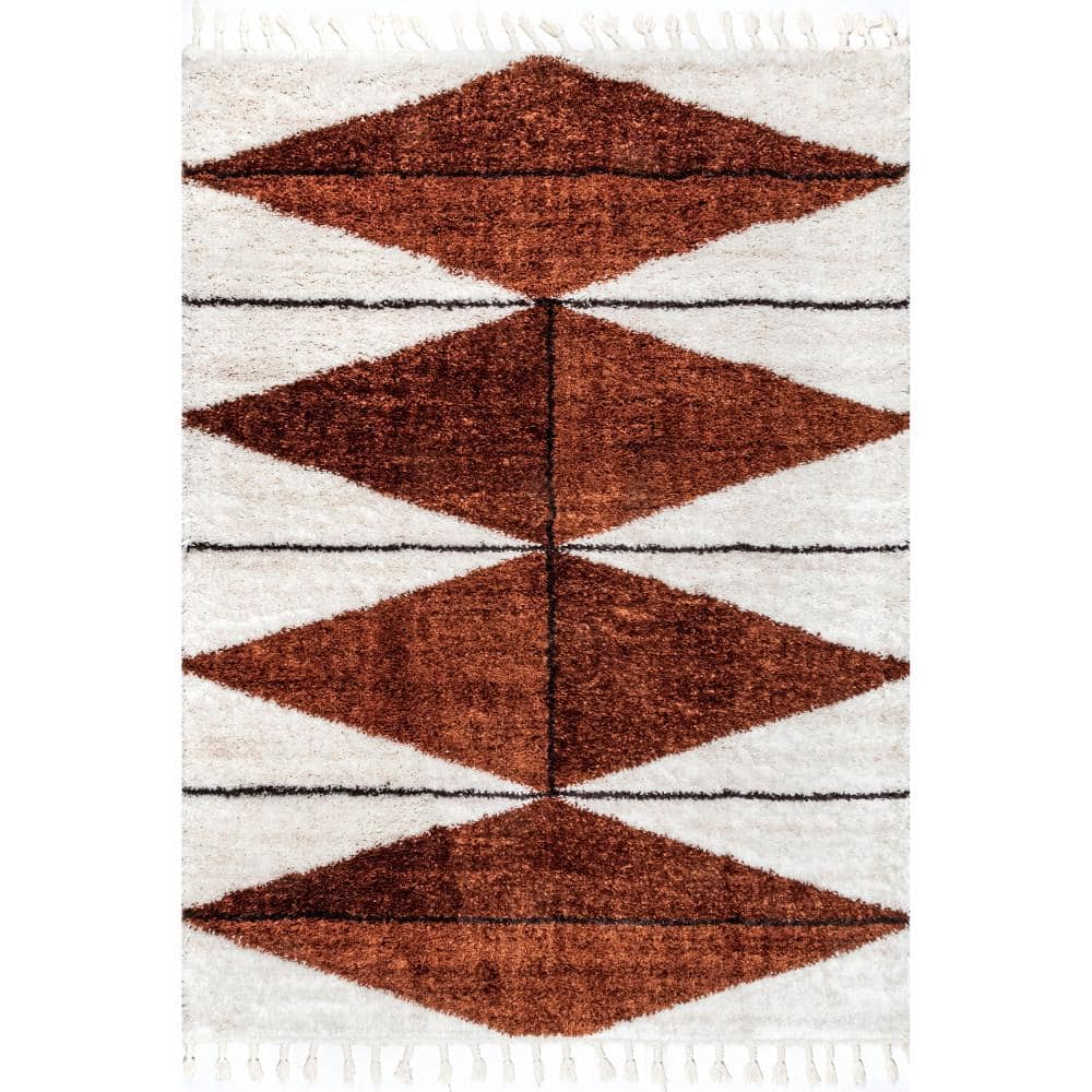 nuLOOM Kali Shaggy Diamond Tassel Rust 10 ft. x 14 ft. Area Rug OZFG10A ...