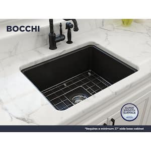 Sotto Matte Black Fireclay 24 in. Single Bowl Undermount/Drop-In Kitchen Sink w/Protective Bottom Grid and Strainer