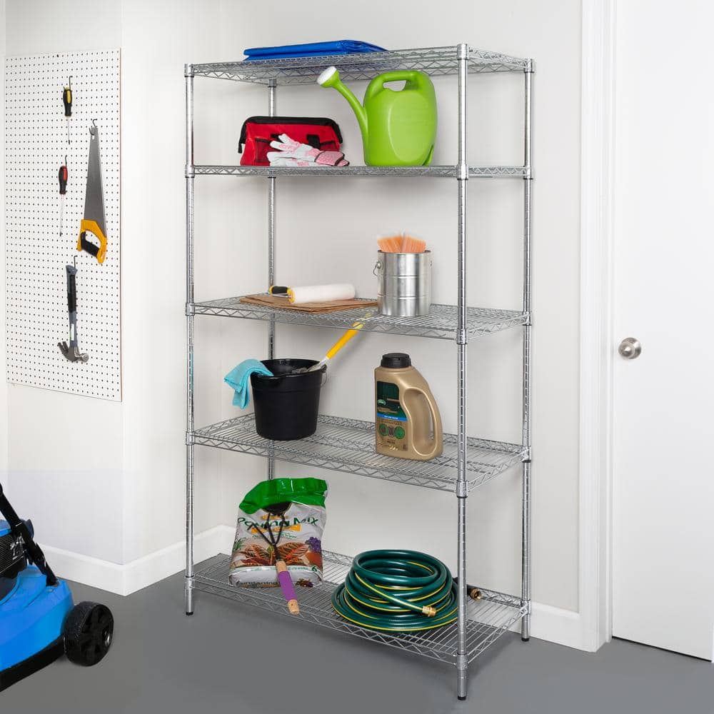 Chrome Heavy Duty Steel 5-Tier Adjustable Shelving Unit, 42'' W