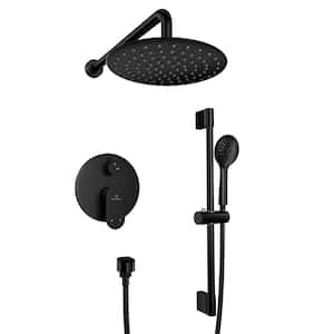 Retro Series 3-Spray Patterns with 1.8 GPM 9 in. Rain Wall Mount Dual Shower Heads with Handheld in Matte Black