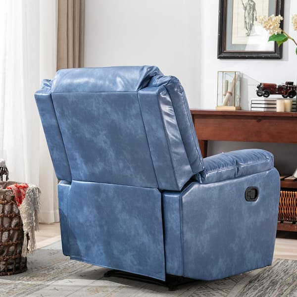 blue leather manual recliner