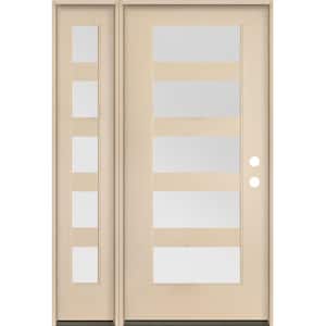 ASCEND Modern 50 in. x 80 in. 5-Lite Left-Hand/Inswing Satin Glass Unfinished Fiberglass Prehung Front Door/LSL