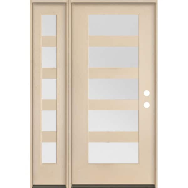 Krosswood Doors ASCEND Modern 50 in. x 80 in. 5-Lite Left-Hand/Inswing Satin Glass Unfinished Fiberglass Prehung Front Door/LSL